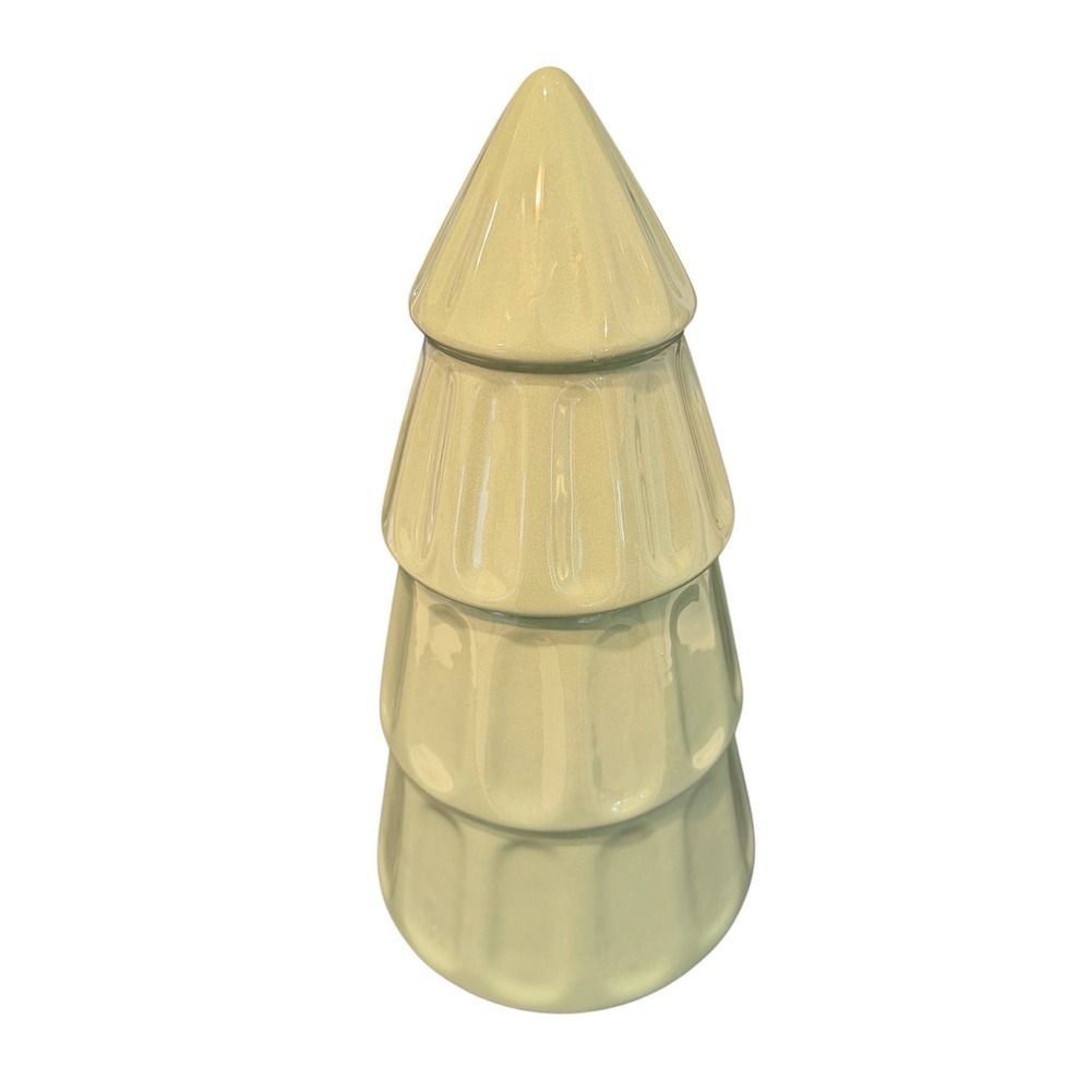DesignPac Sage Green Ceramic Christmas Tree Canister with Lid 13.5" Holiday Jar